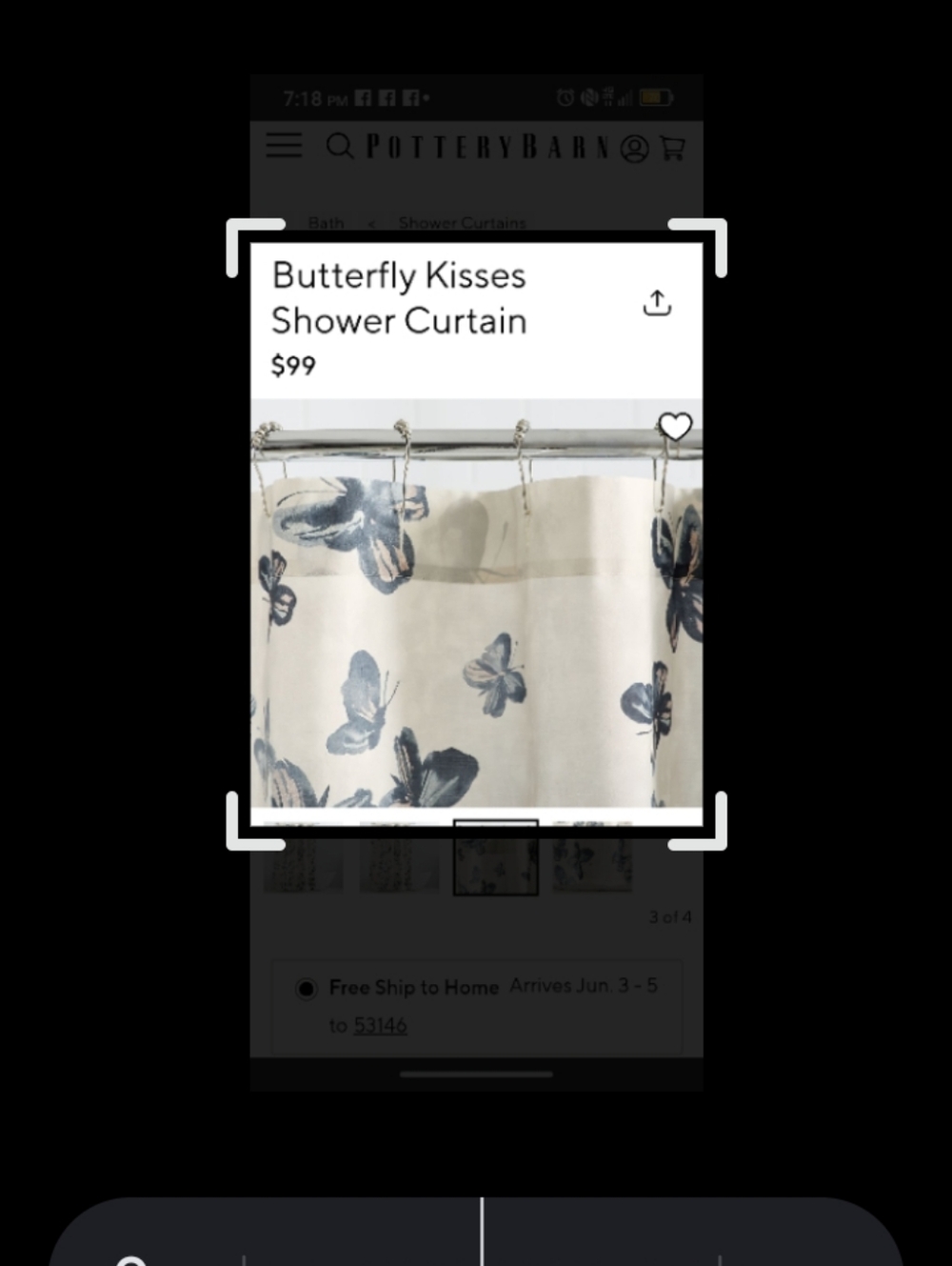 Pottery Barn Gray And Pink Butterfly Linen Shower Curtain - Picture 6 of 7